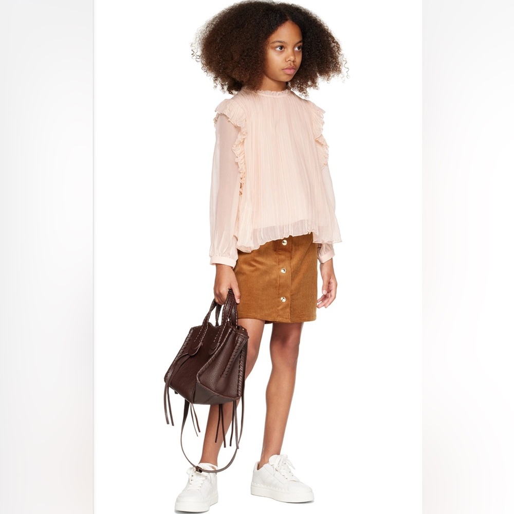 NWT Chloe Cotton Embroidered Corduroy Mini Skirt Light Brown Sz 12 (girl)
